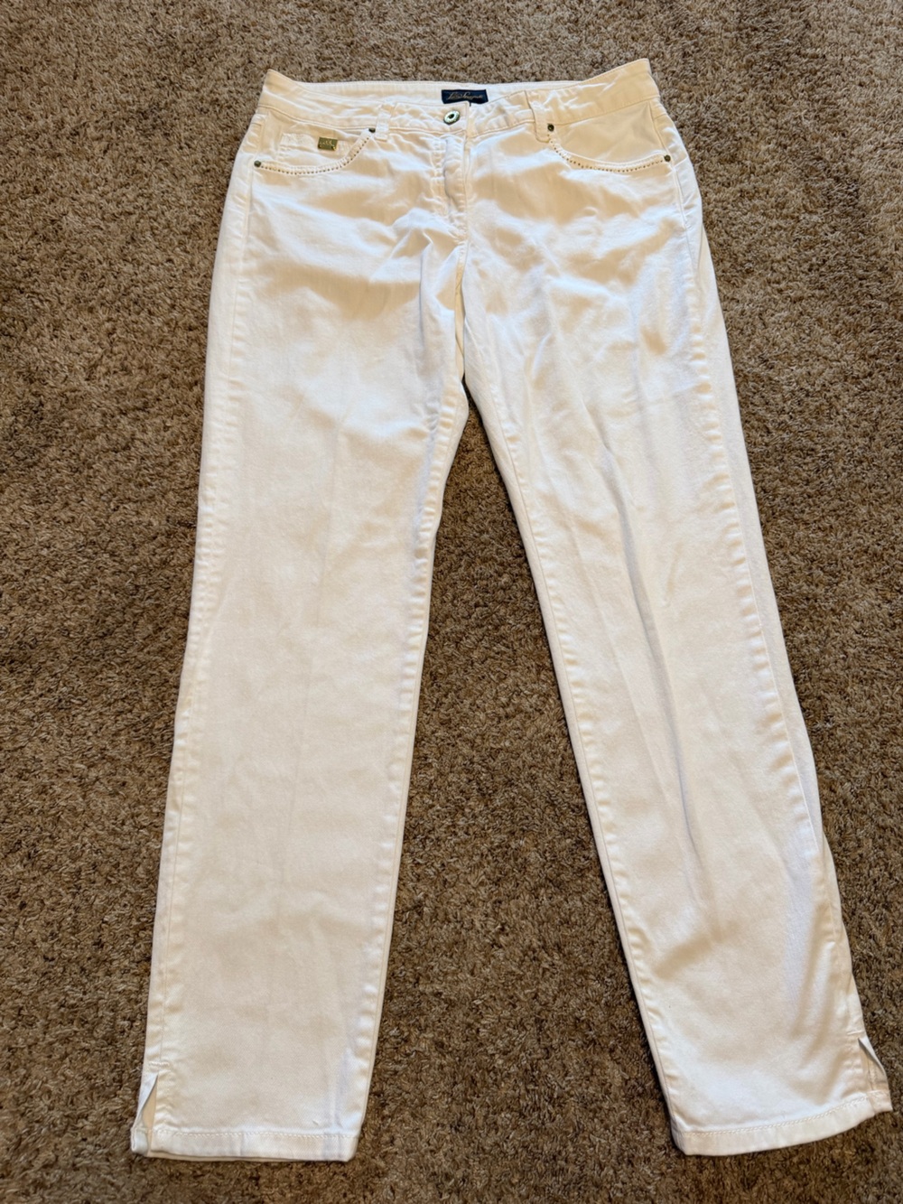 Luisa Spagnoli White Skinny Jeans with gold embellishments 46 / US 10